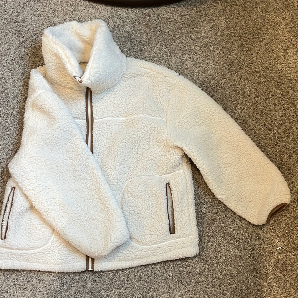 Zip up, creamy white sherpa jacket
